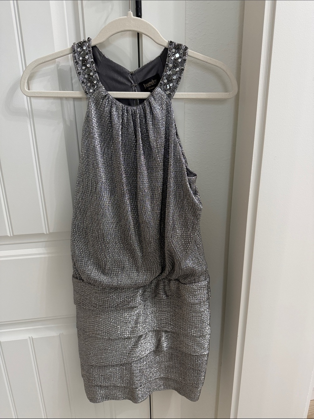 Laundry By Shelli Segal Silver Halter Sequin Party Dress